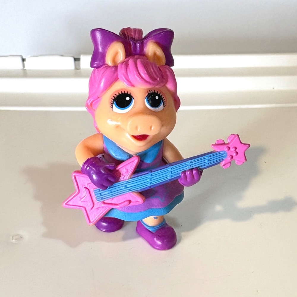Disney Muppet Babies Miss Piggy Figure Rockstar Guitar Pink Hair PVC Toy